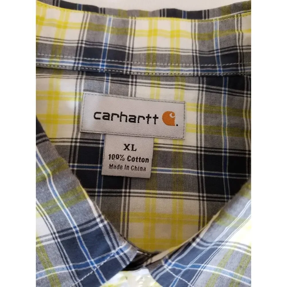Carhartt Men's Button Front Gray, White & Yellow Plaid Shirt Size XL 11021-0322